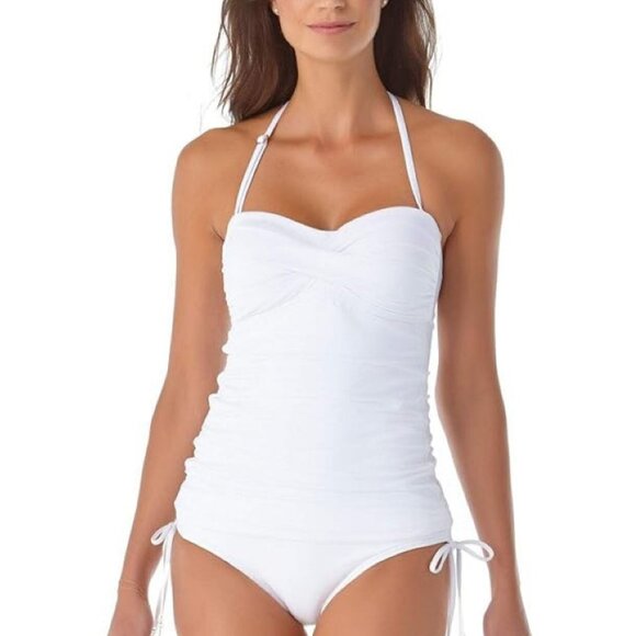 **Anne Cole**  Solid Twist Front Shirred Bandeau Tankini Swim Top XL NWT White - Picture 1 of 7